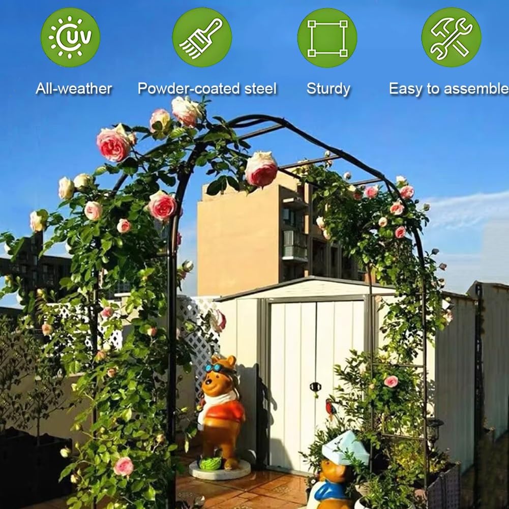 Arco nuziale in metallo nero per rose, regolabile da 1,2 m a 2,8 m, per esterni, elegante decorazione floreale per matrimoni, feste ed eventi (larghezza 140 x altezza 230 cm)