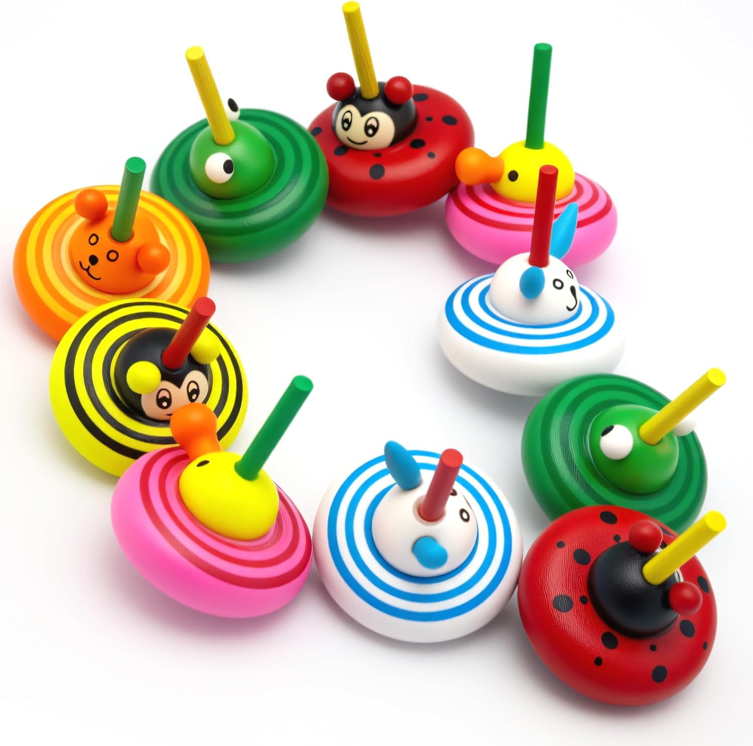 Wooden Spinning Tops Animal Wood Spin Tops Colorful Rainbow Gyroscope for Kids Toddlers Party Favors Students Gifts 30 Pcs