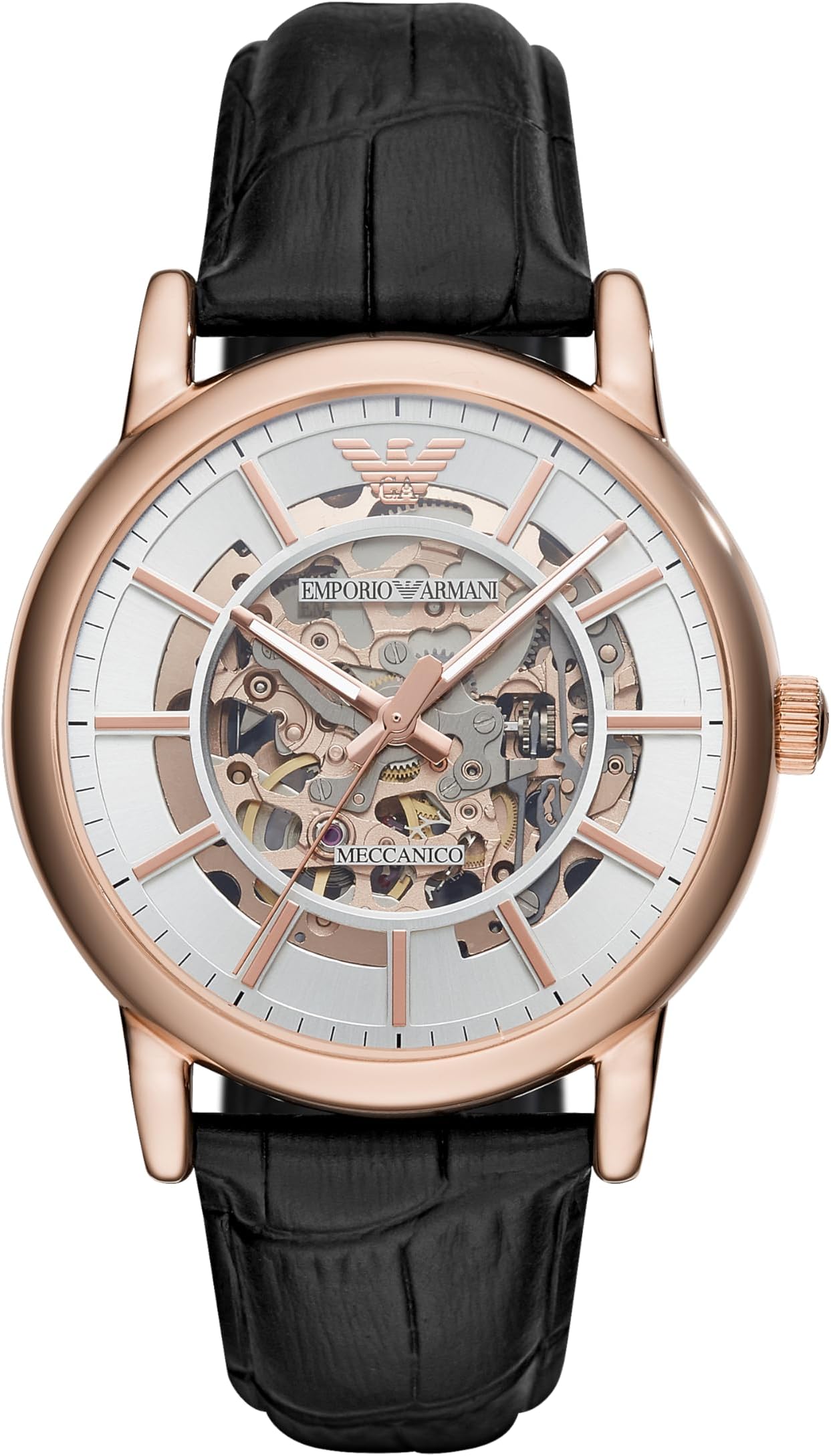 Emporio Armani Mens Automatic Watch, Analog Display and Leather Strap