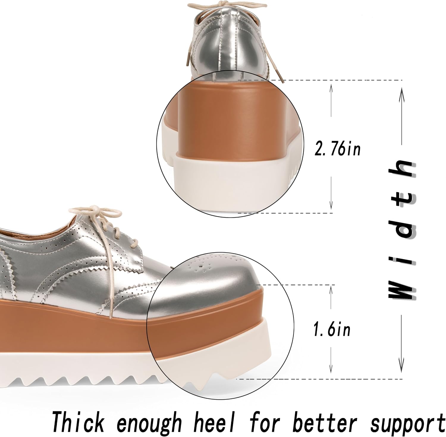 Women's Platform Oxford Shoes Classic Chunky Patent Leather PU Square Toe Wedges Casual Lace Up Sneakers