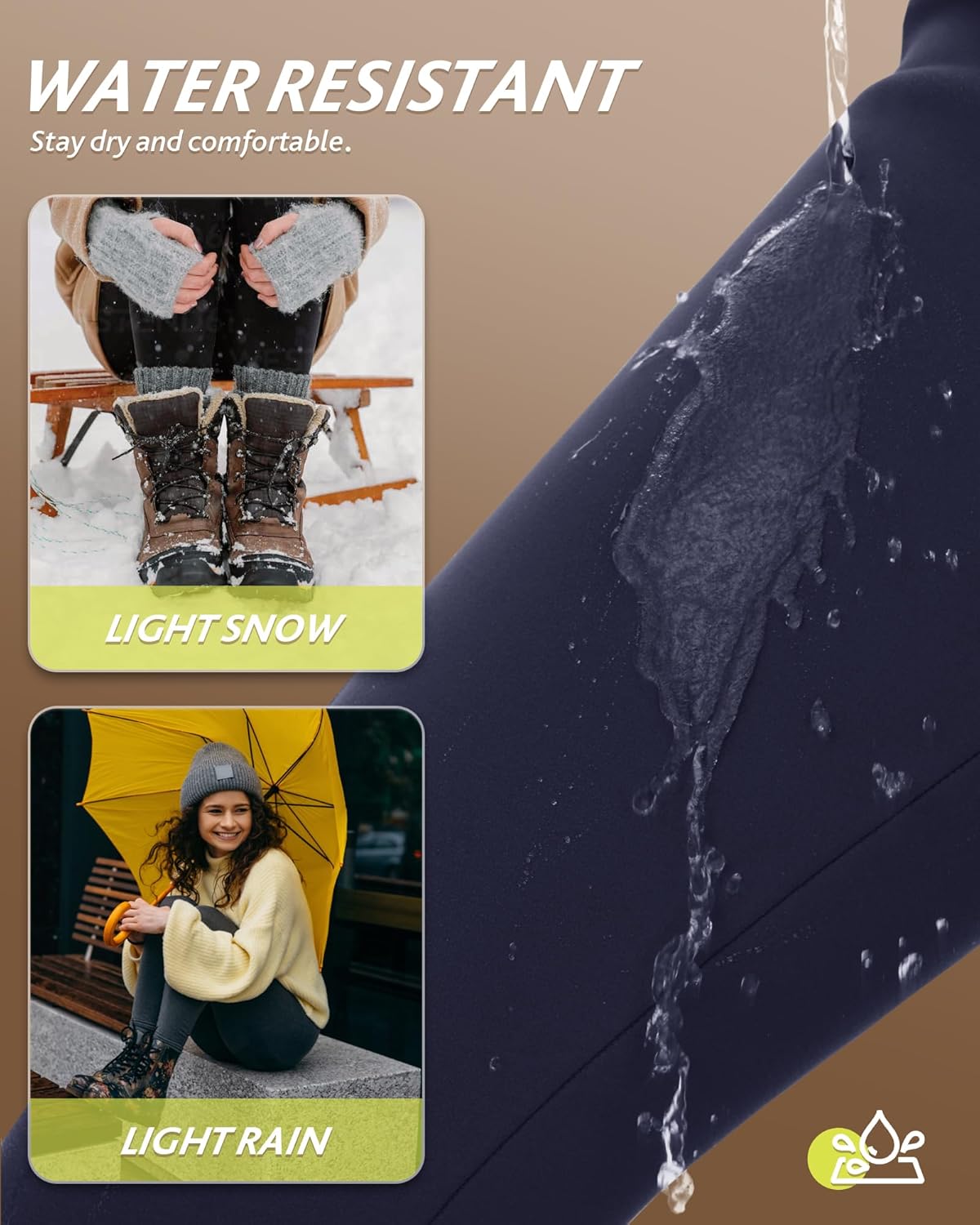 CAMPSNAIL Fleece Lined Leggings Women Water Resistant - Thick Thermal Warm High Waisted Pants with Pockets for Winter Snow - Image 3