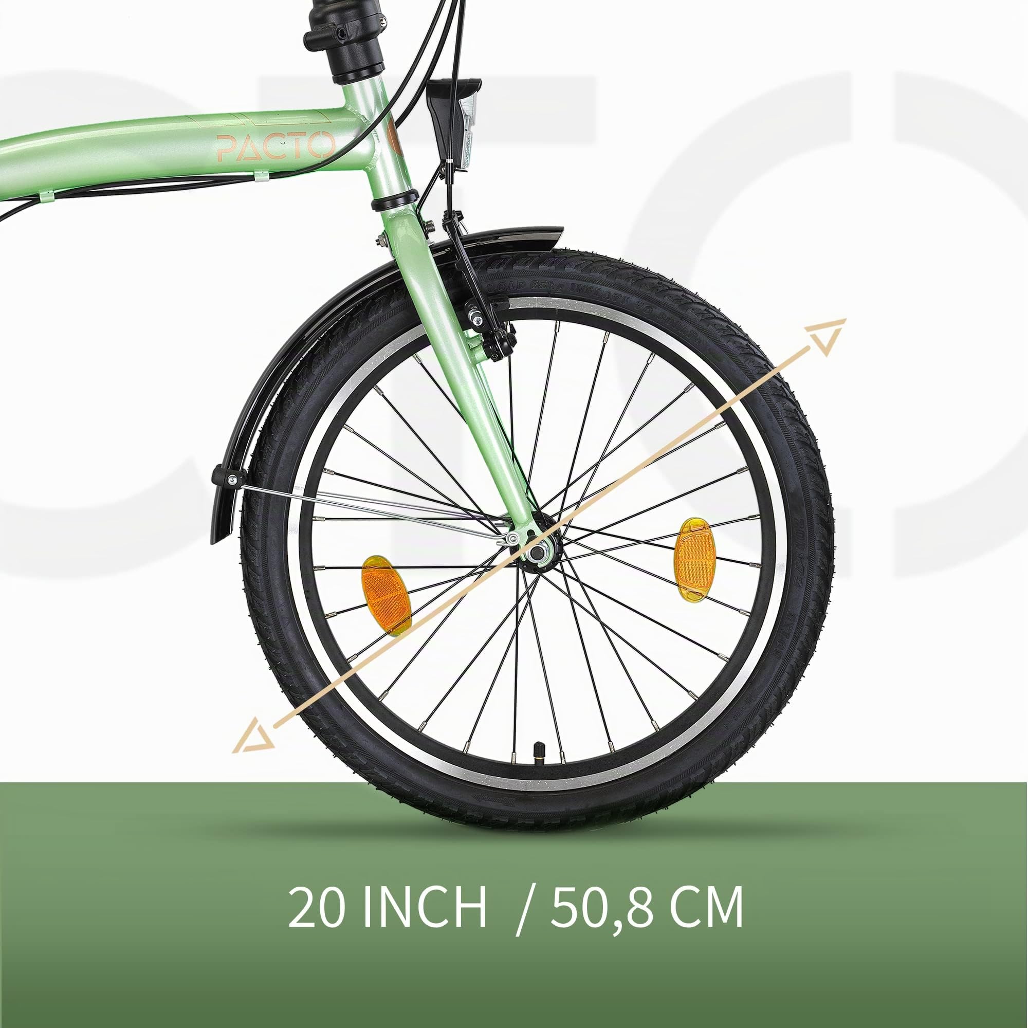 PACTO Vélo pliant Ten 20" avec système de pliage rapide (10 secondes), cadre en acier, poids léger (16 kg), Shimano 6 vitesses, freins en V et jantes en aluminium à double paroi