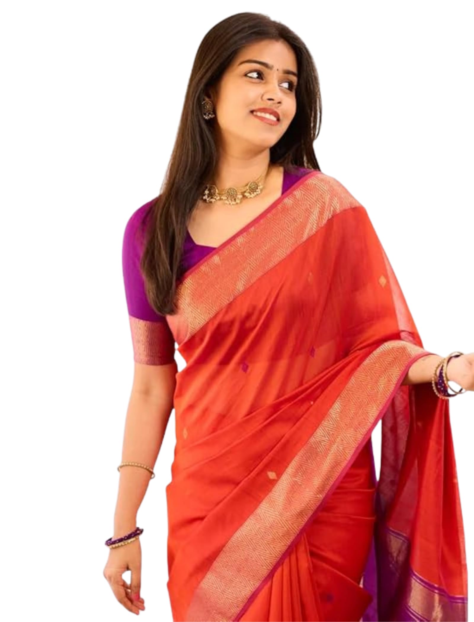 women elegence Women’s Silk Blend Saree with Zari Butti Work | Traditional Woven Border Saree with Rich Pallu | Elegant Occasion Wear with Unstitched Blouse-picture-44
