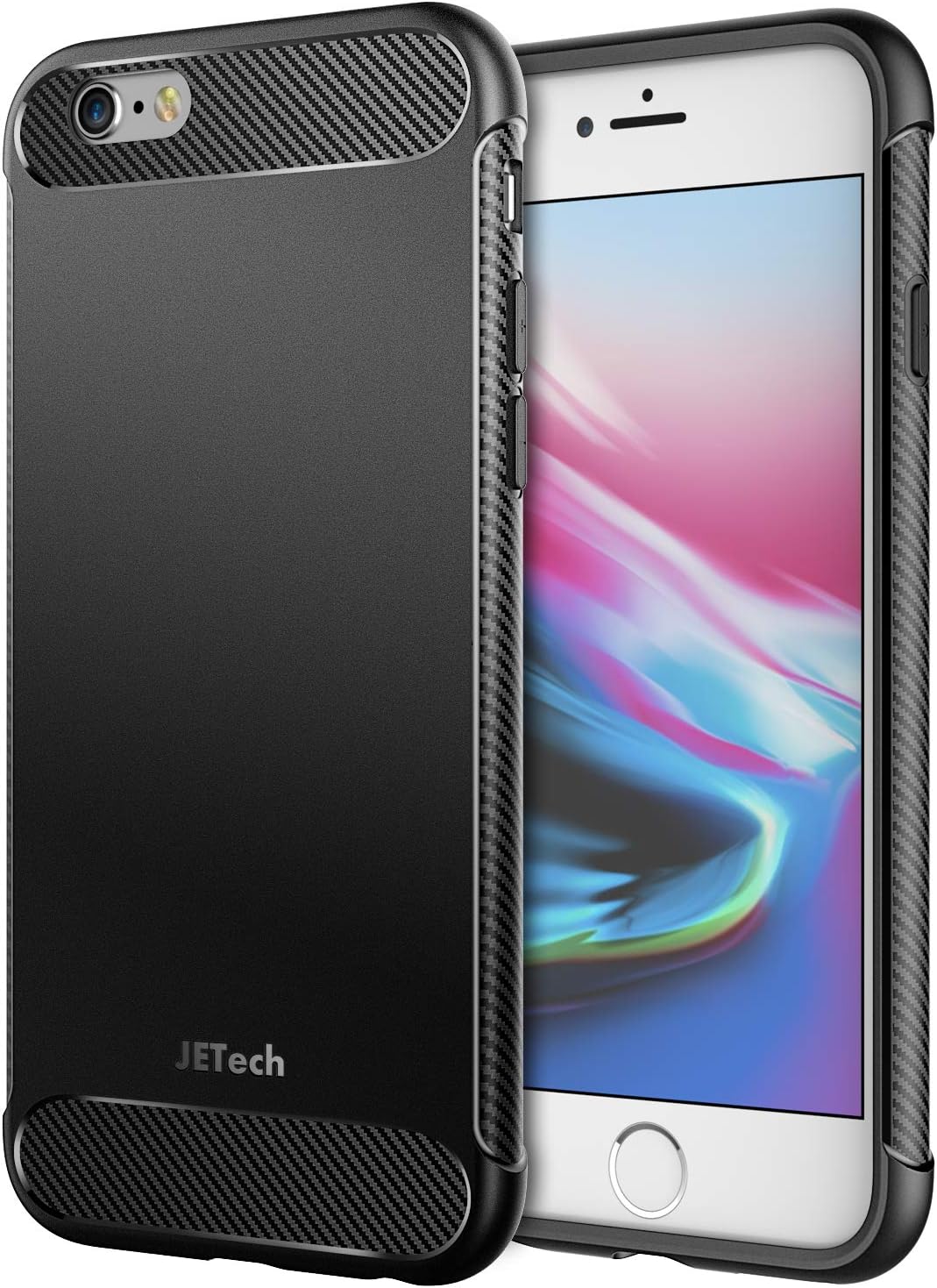 JETech Case for iPhone 6s and iPhone 6, Protective Cover with Shock-Absorption and Carbon Fiber Design, Black