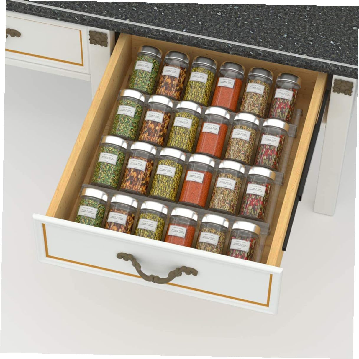 Sosoport Acrylic Drawer Organizer Spice Rack for Seasoning Bottle Storage, Tiered Kitchen Shelf Rack for Countertop and Drawer, Expandable Plastic Spice Display Holder