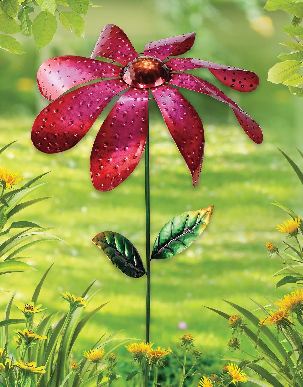 Sunset Vista Designs Large Daisy Spinner Garden Stake, 43-Inches Tall, Pink