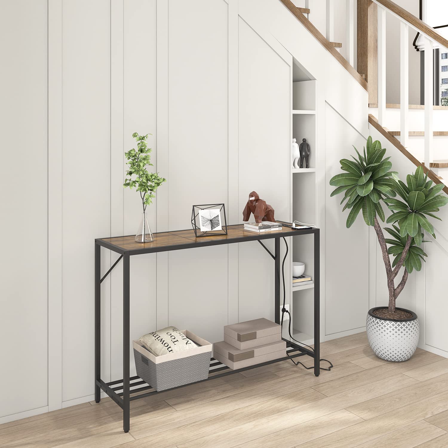 Amazon.co.jp: コンソールテーブル コンセントとUSBポート付き 41.7