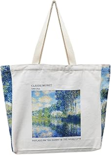 BROADREAM Aesthetic Canvas Tote Bag for Women, Vintage Reusable Book Tote Bag with Inner Zipper Pocket