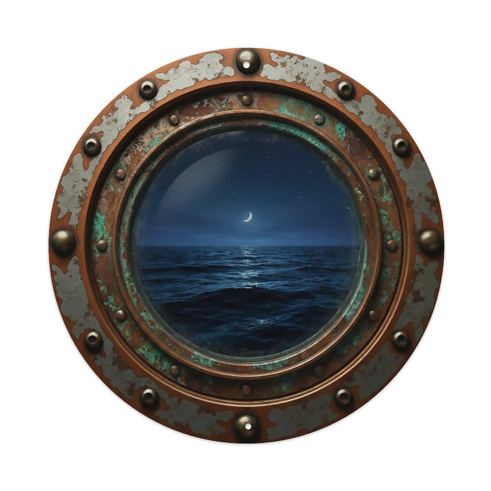 Vintage Porthole Indigo Night Nautical Window View Metal Tin Sign
