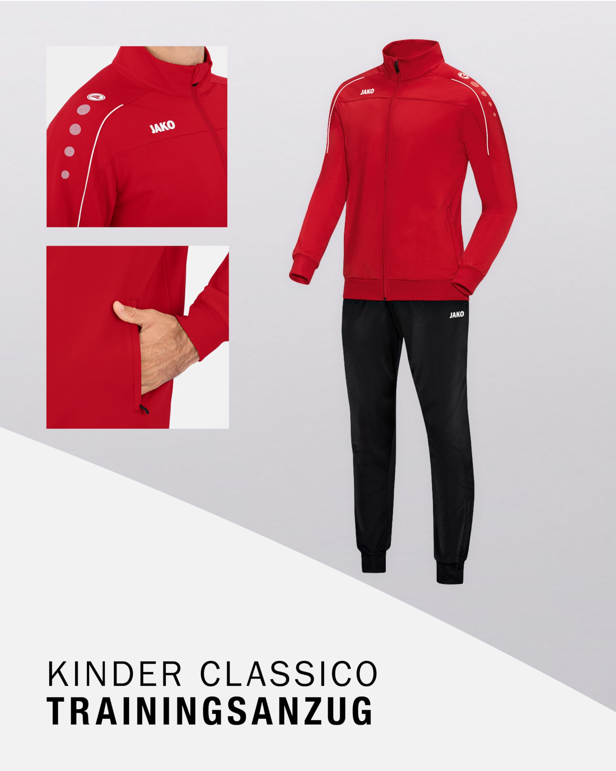 JAKO Polyester Classico Trainingsanzug Kinder - Moderner Sportanzug 100% Polyester, Strapazierfähig & schnelltrocknend, Jogginganzug mit optimaler Passform