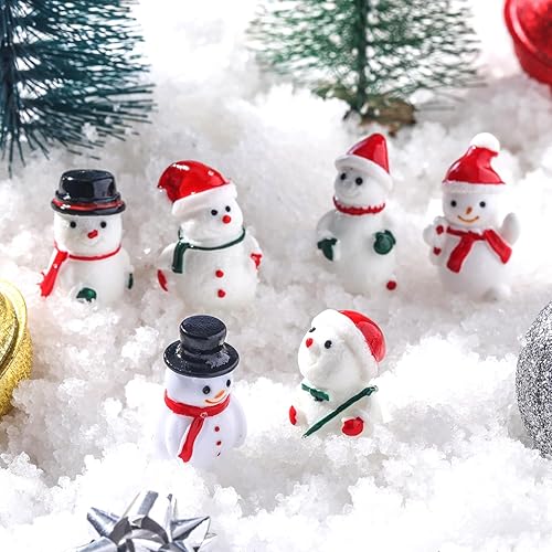 Soaoo 80 piezas de mini figuras de muñeco de nieve de resina de Navidad, micro paisaje, figuras de muñeco de nieve en miniatura con sombrero,