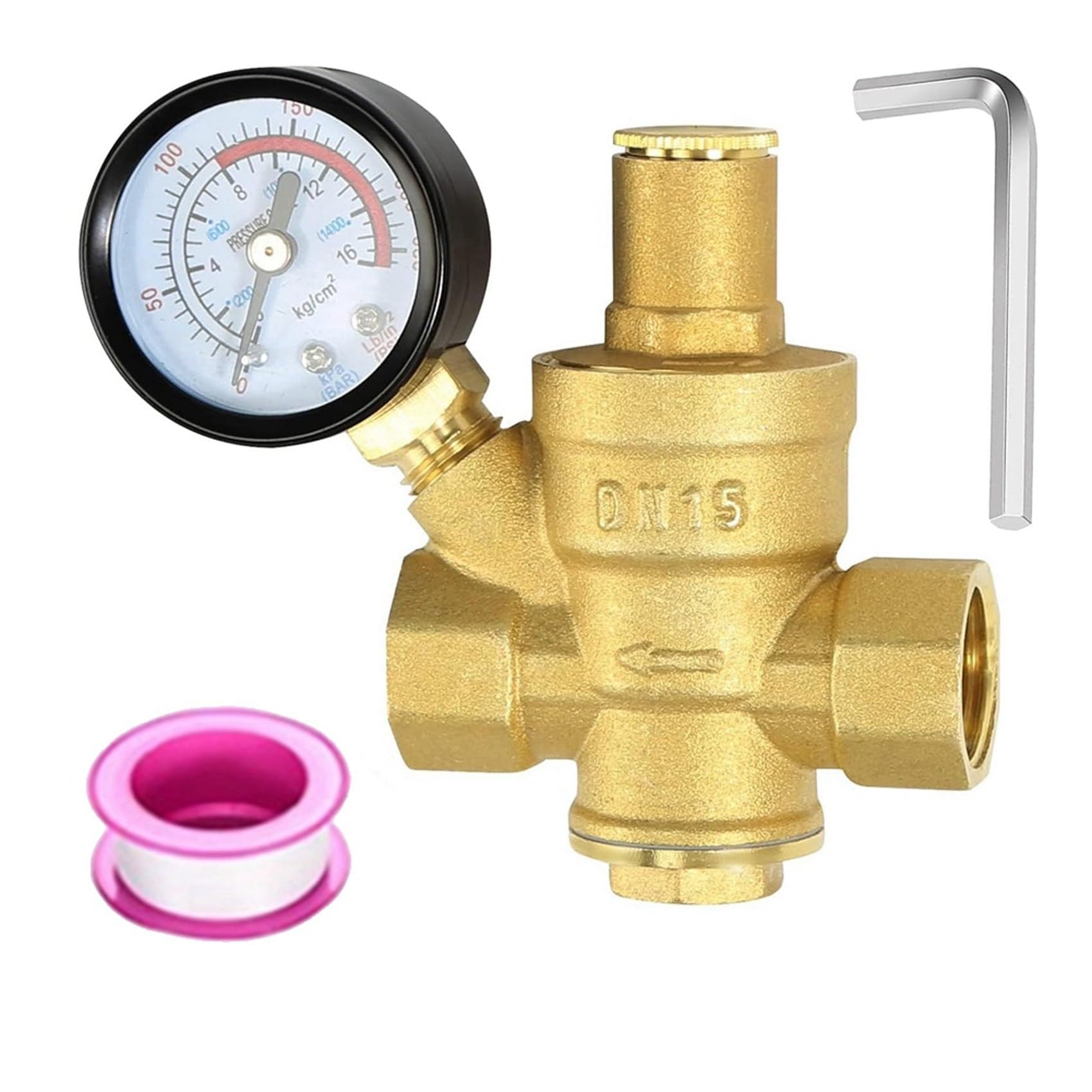 4 x regulator ciśnienia wody 1/2 z manometrem, twardość mosiądzu, regulowany zawór redukcyjny ciśnienia wody