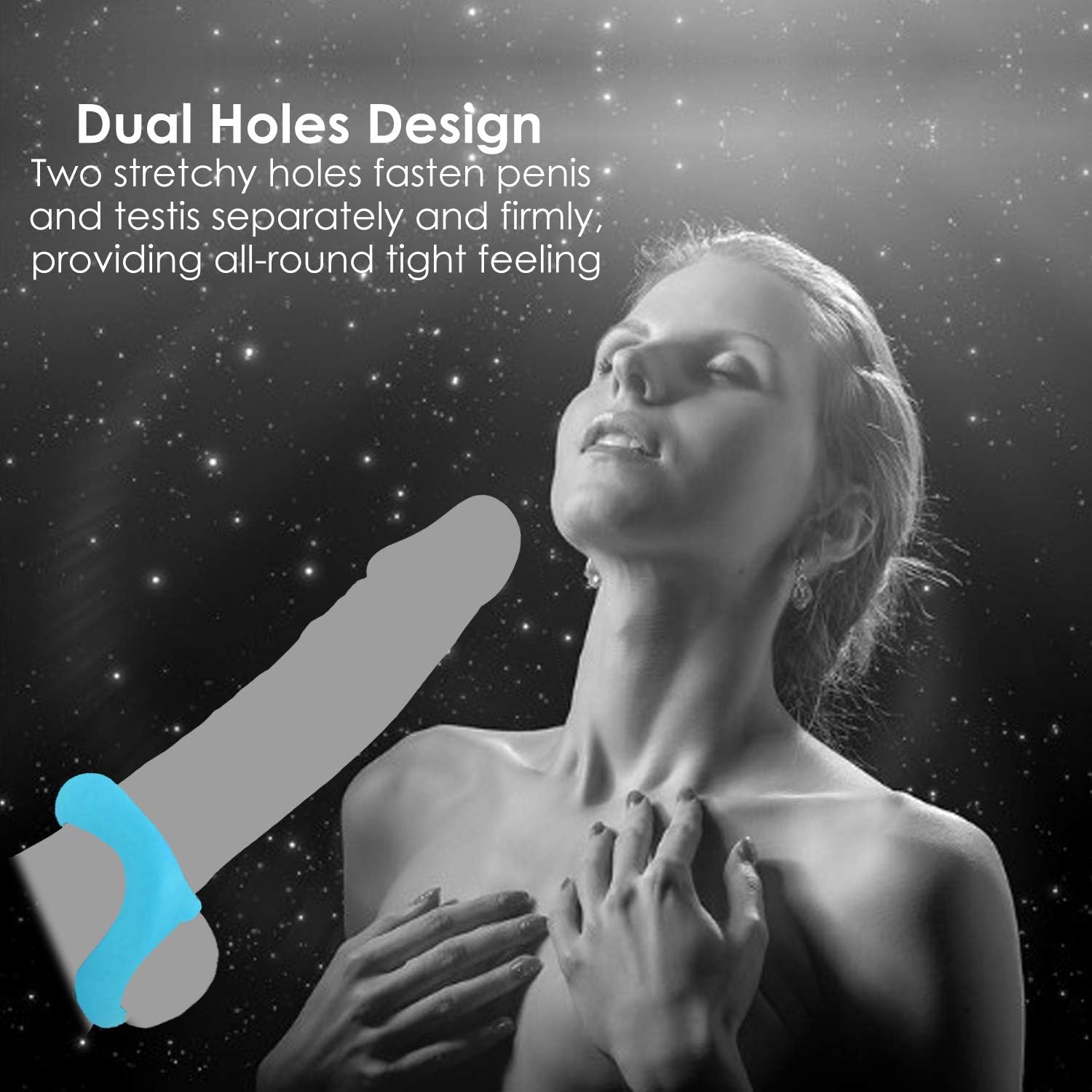 Cock Ring Stimulation Penis Ring Super Stretchy with Dual Holes Medical Pure Silicone for Penis Male Sex Toy (Light Blue)