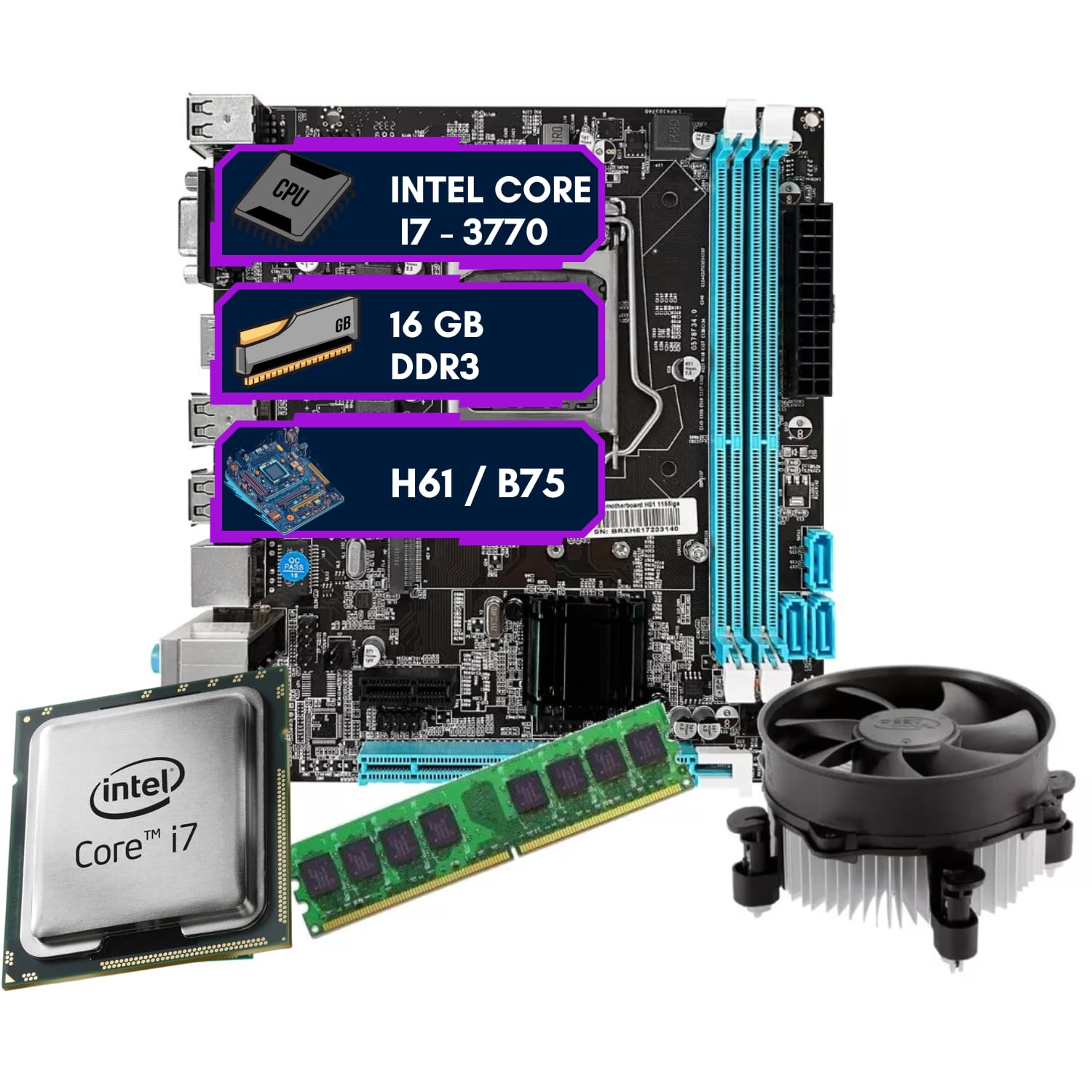 Kit Upgrade Intel Core i7-3770+ Placa Mãe H61/B75 Lga 1155 + 16GB