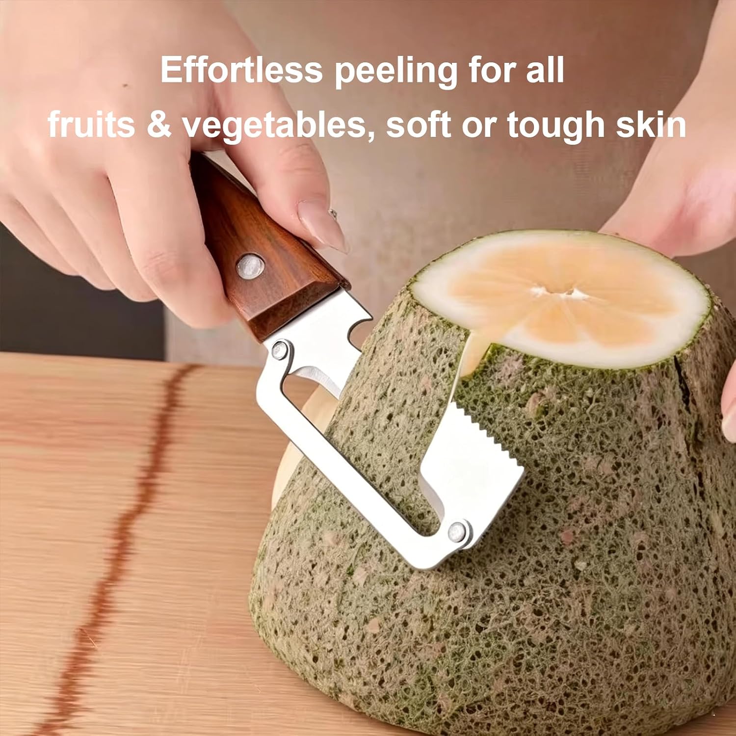 Premium Vegetable Peeler with Wooden Handle and Bottle Openerand Fish-Scaler Bring a Paring Machete,3in1 Ultra-Sharp Stainless Steel Kitchen knife Tool for Fruit Apple Potato Pumpkin Papaya(3PCS) image 4