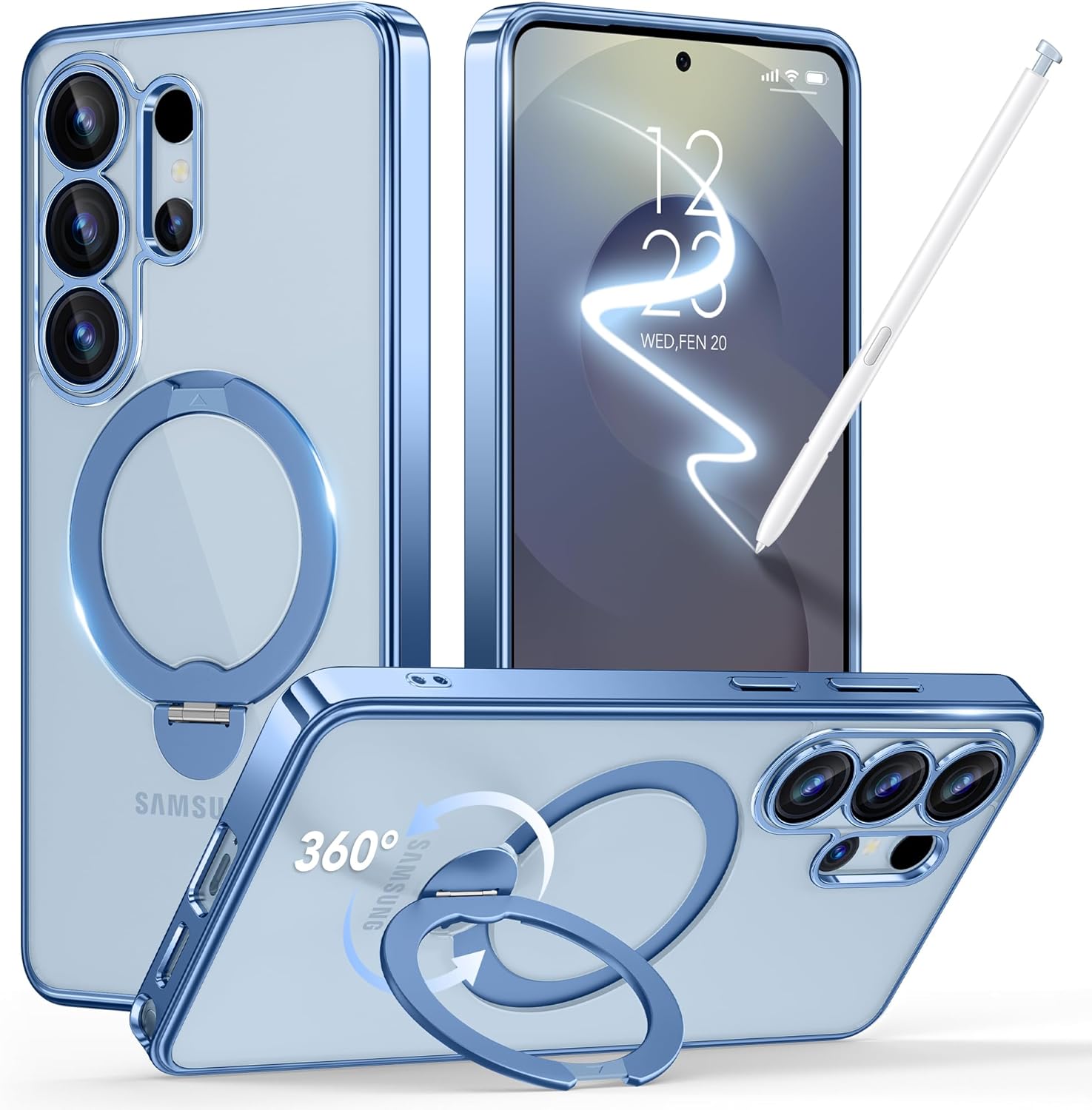 Magnetic for Samsung Galaxy S26 Ultra Case with 360° Spin Stand,[Compatible with MagSafe][Military Drop Protection] Shockproof Phone Cover for Galaxy S26 Ultra with Kickstand(Sky Blue/Clear)