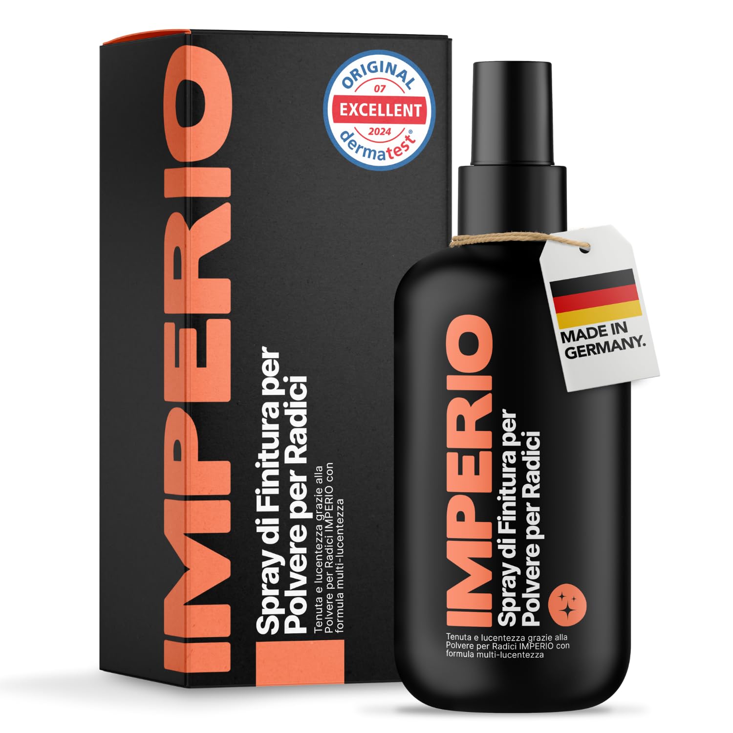 IMPERIO Spray di Finitura di Polvere per Radici - Spray Premium con Effetto Anti-crespo per una Finitura Setosa - Rifinitura Colore e Sigillatura Della Polvere per ritocco ricresita capelli - 250ml