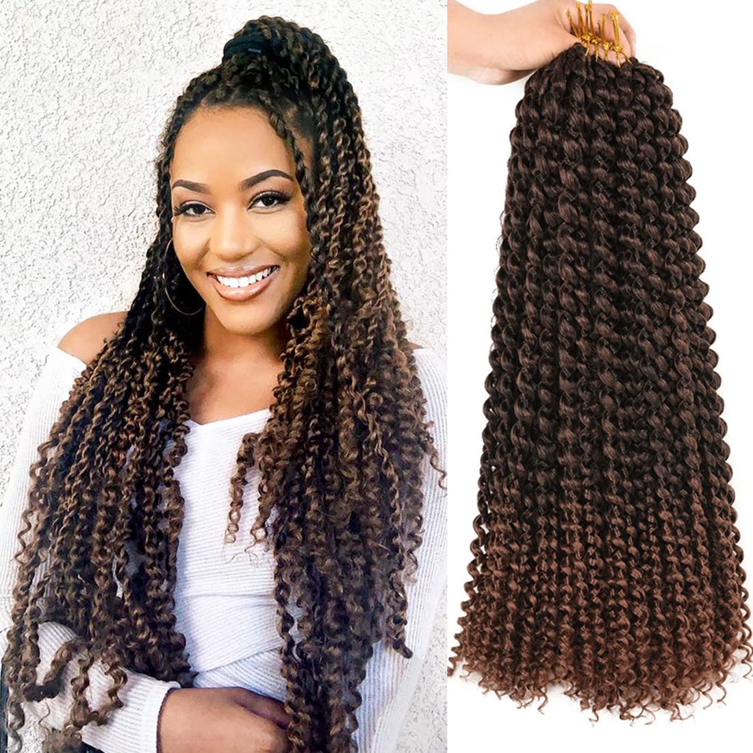 Doren Passion Twist Crochet Hair 22Inch 16Strands/Pack 6Packs/Lot Water Wave Synthetic Braiding Hair Extensions Bohemian Hair Braids #1B
