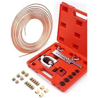 Brake Line Flaring Device 7.6 m Brake Line Diameter 4.75 mm 3/16 Inch Steel in Set 16 Screw Connections + 4 Connectors Double and Simple Flaring Device for Brake Line