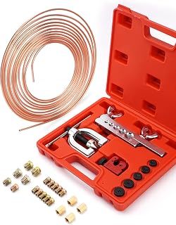 Bremsleitung Bördelgerät, 7,6 m Bremsleitung Ø 4,75 mm 3/16" Stahl im Set (16 Verschraubungen+ 4 Verbinder), Doppelt und Einfach Bördelgerät für Bremsleitung