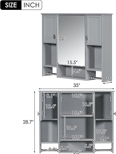 Miniatura 9 de Merax Tocador de baño de 36 pulgadas con lavabo individual, moderno armario de lavabo con 2 puertas de cierre suave, 6 cajones y estante de