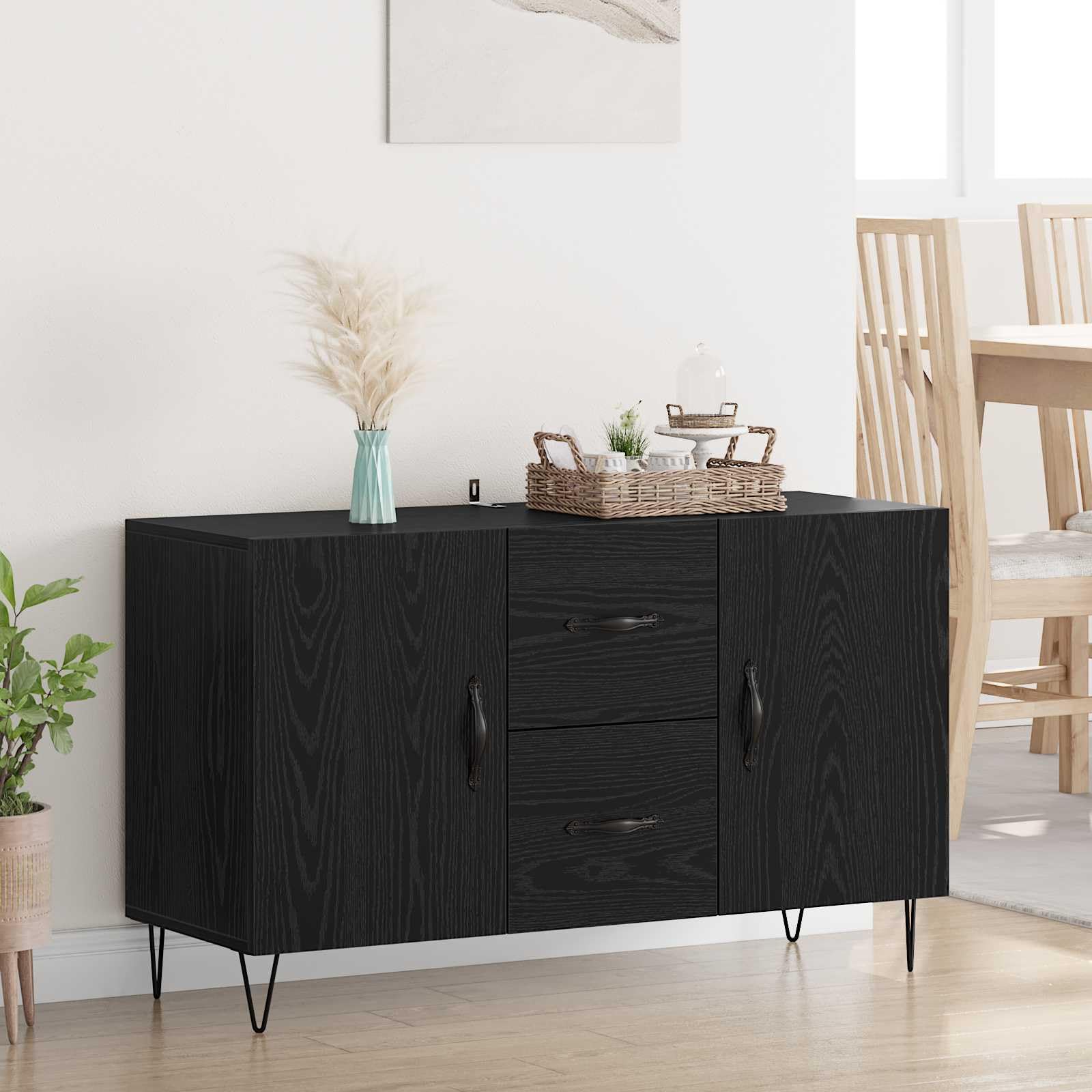 Kredens o wyglądzie czarnego dębu, 100 x 36 x 60 cm, materiał drewnopochodny z miejscem do przechowywania, do salonu, korytarza, jadalni i sypialni, nowoczesna komoda z szufladą i drzwiami