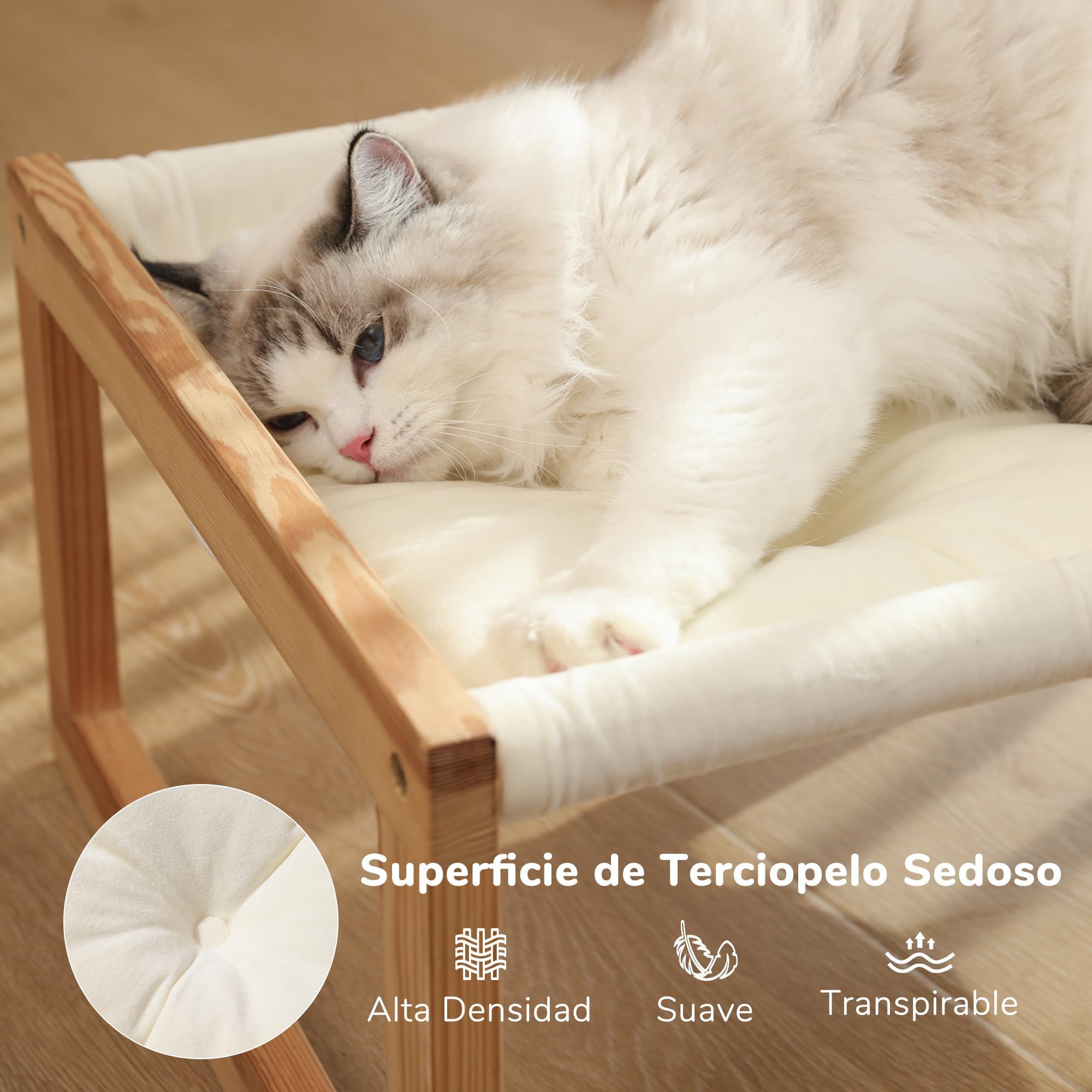 FUKUMARU Cama de Terciopelo de Felpa para Gatos, Hamaca de Madera, 50,8 x 40,6 cm, Apta para Gatos, Perros, Conejos, Gatitos y Animales pequeños
