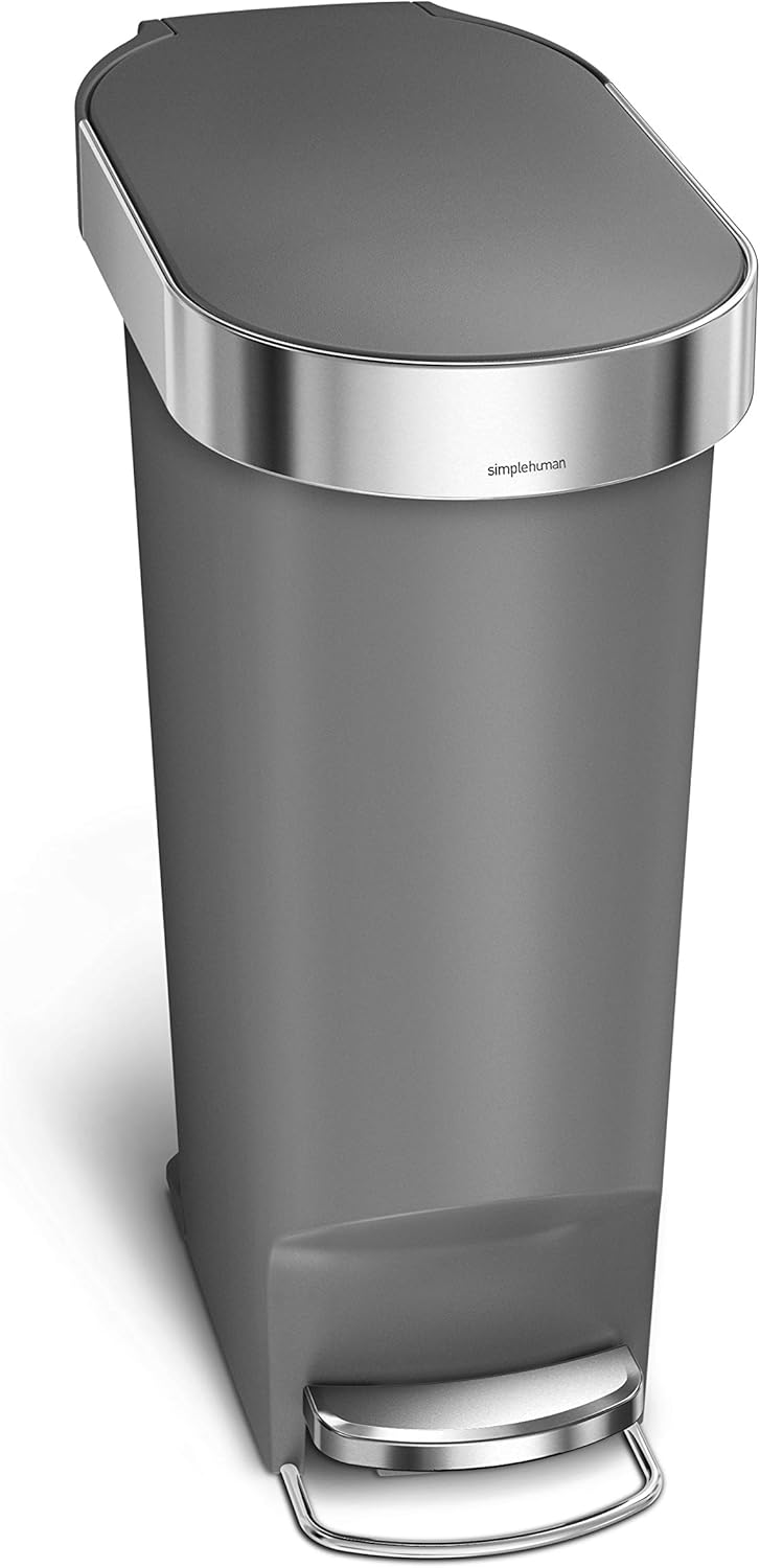 simplehuman CW1391 40L Slim Kitchen Pedal Bin with Liner Rim, Silent