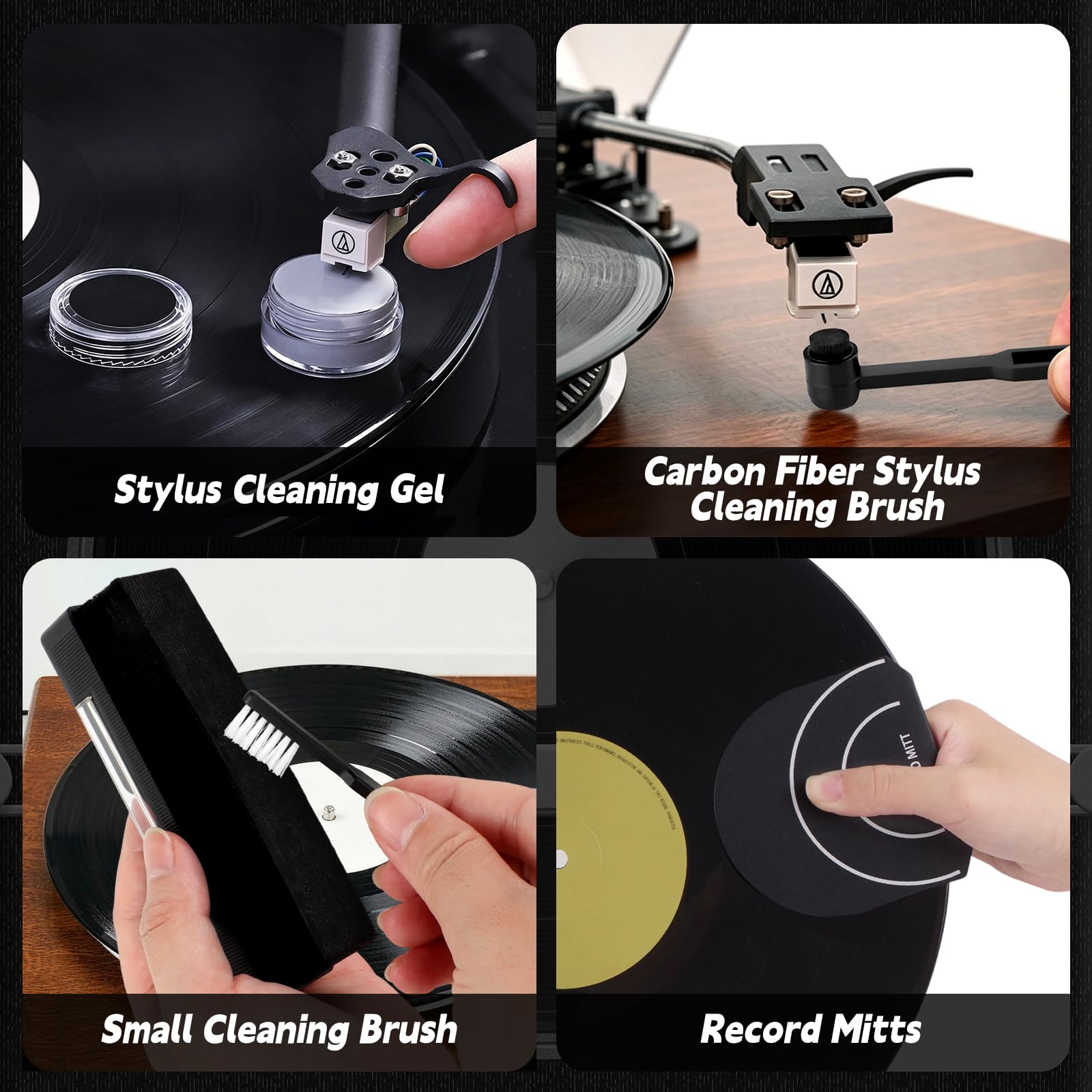 Kit di pulizia per dischi in vinile 12 in 1, kit di allineamento della cartuccia per giradischi con bilancia digitale, righello azimutale, goniometro di allineamento, livella a bolla, pennello in