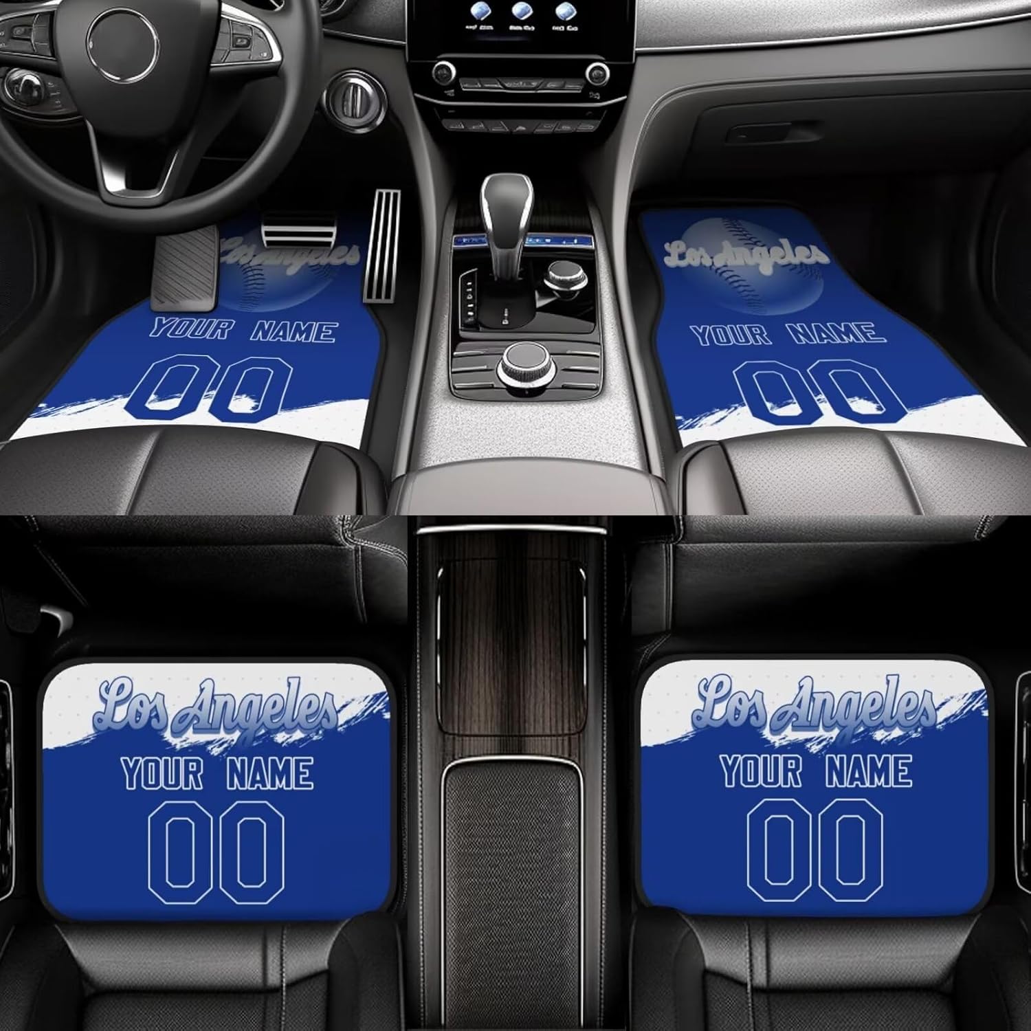 GENERIC Los Angeles Custom Car Floor Mats,Add Personalized Name Number As Gifts for Baseball Loyal Fans,Car Interior Accessoriess Car Accessories，Fit for Most Car -4 Piece Set.