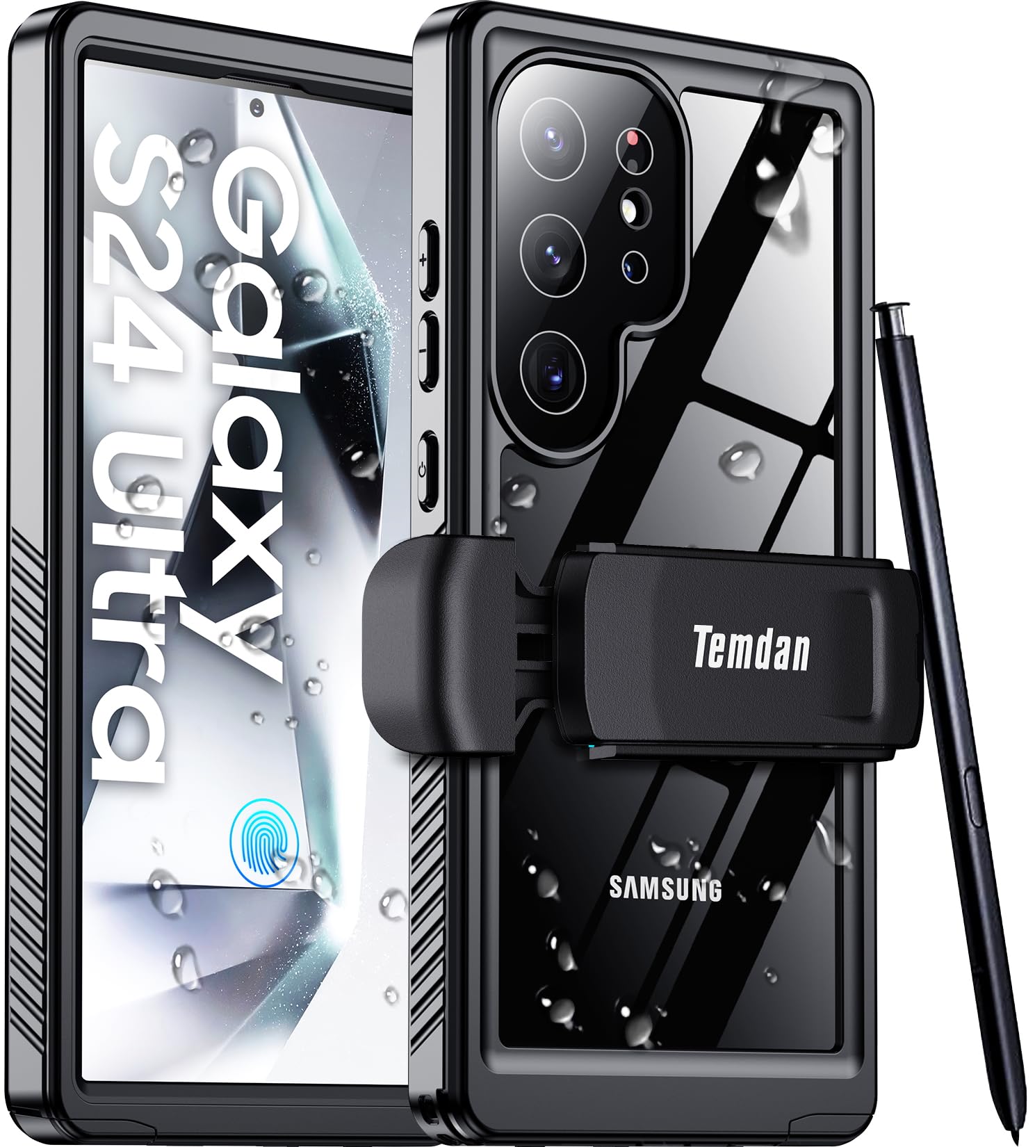 Schutzhülle für Samsung Galaxy S24 Ultra, wasserdicht, mit Gürtelclip, Holster, integriertes Objektiv und Displayschutzfolie, Militärqualität, stoßfest, sturzsicher, Ganzkörper-Handyhülle