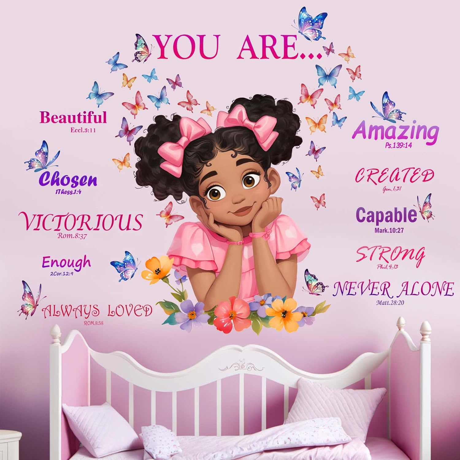 Bedroom Wall Stickers for Black Girls: Peel and Stick African American Butterfly Inspirational Wall Decals - Wall Art Decor Kids Supplies Ages 1-12 Year