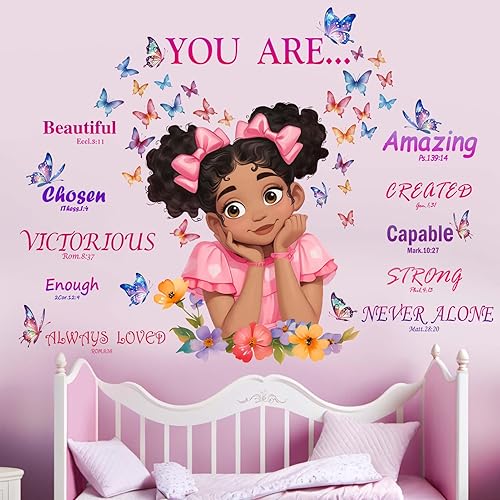 Miniatura 7 de Adhesivos de pared para dormitorio para niñas negras: calcomanías de moda de mariposas afroamericanas de pelar y pegar - decoración de arte de