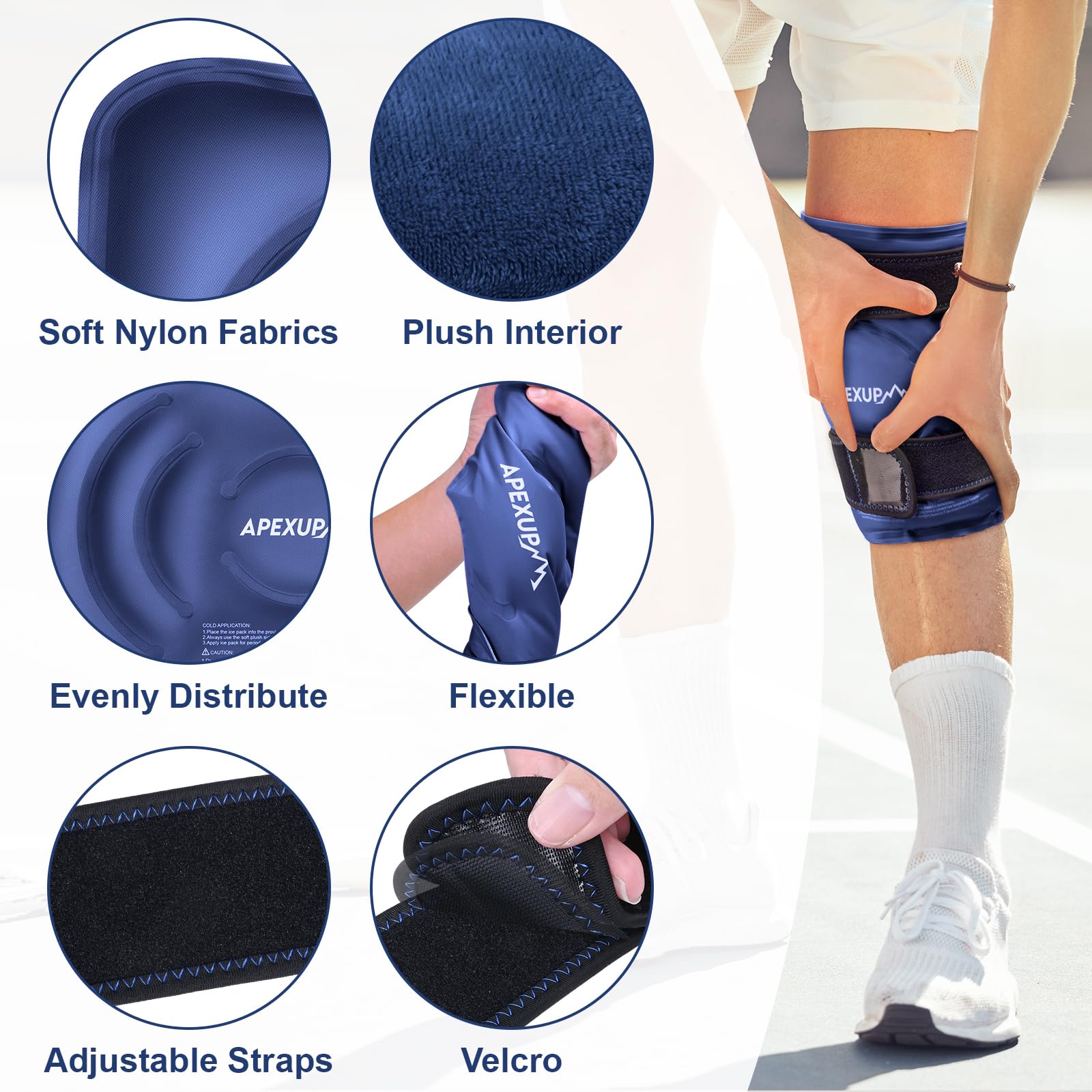 APEXUP Eisbeutel zur Linderung von Knieschmerzen, wiederverwendbarer Knie-Eisbeutel nach Operationen, flexibles Gel-Kältepack für Verletzungen, Schmerzlinderung für Knie, Rücken, Schulter, Ellenbogen,