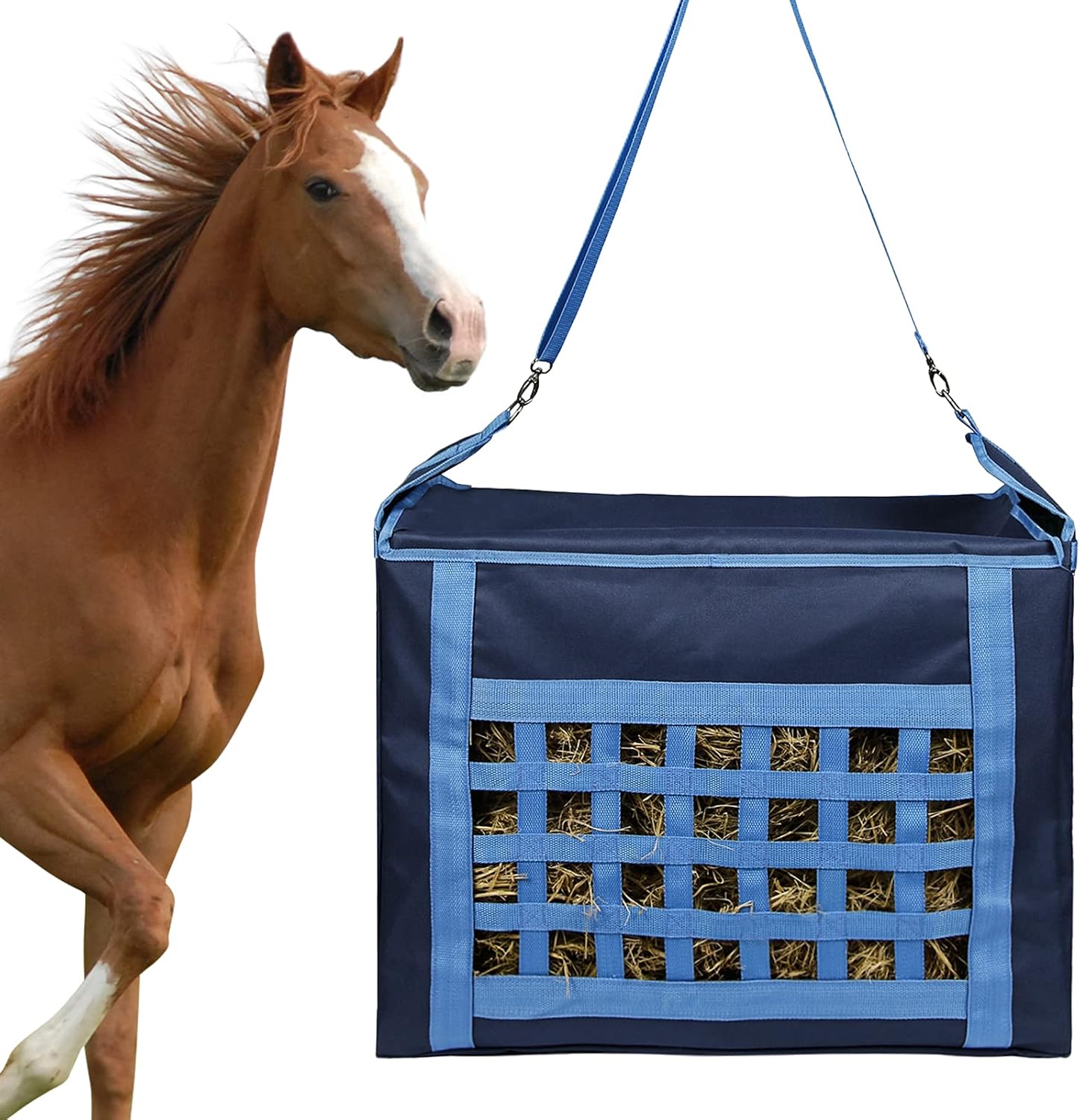 Preferhouse Horse Sheep Cow Hay Bag Slow Feed Hay Net for Horses Adjustable Travel Feeder Reduce Waste Horse Feeding Supplies Waterproof Bag Easy-Feed Storage Bag Large Portable Carry Bags （Blue） : Pet Supplies