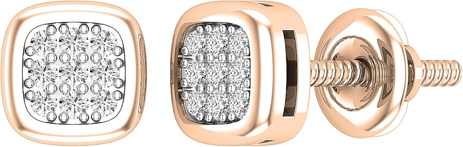 Dazzlingrock Collection 0.10 Ctw Round White Natural Diamond Women Cushion Frame Cluster Stud Earrings 1/10 CT, in Real Solid Gold & 925 Sterling Silver