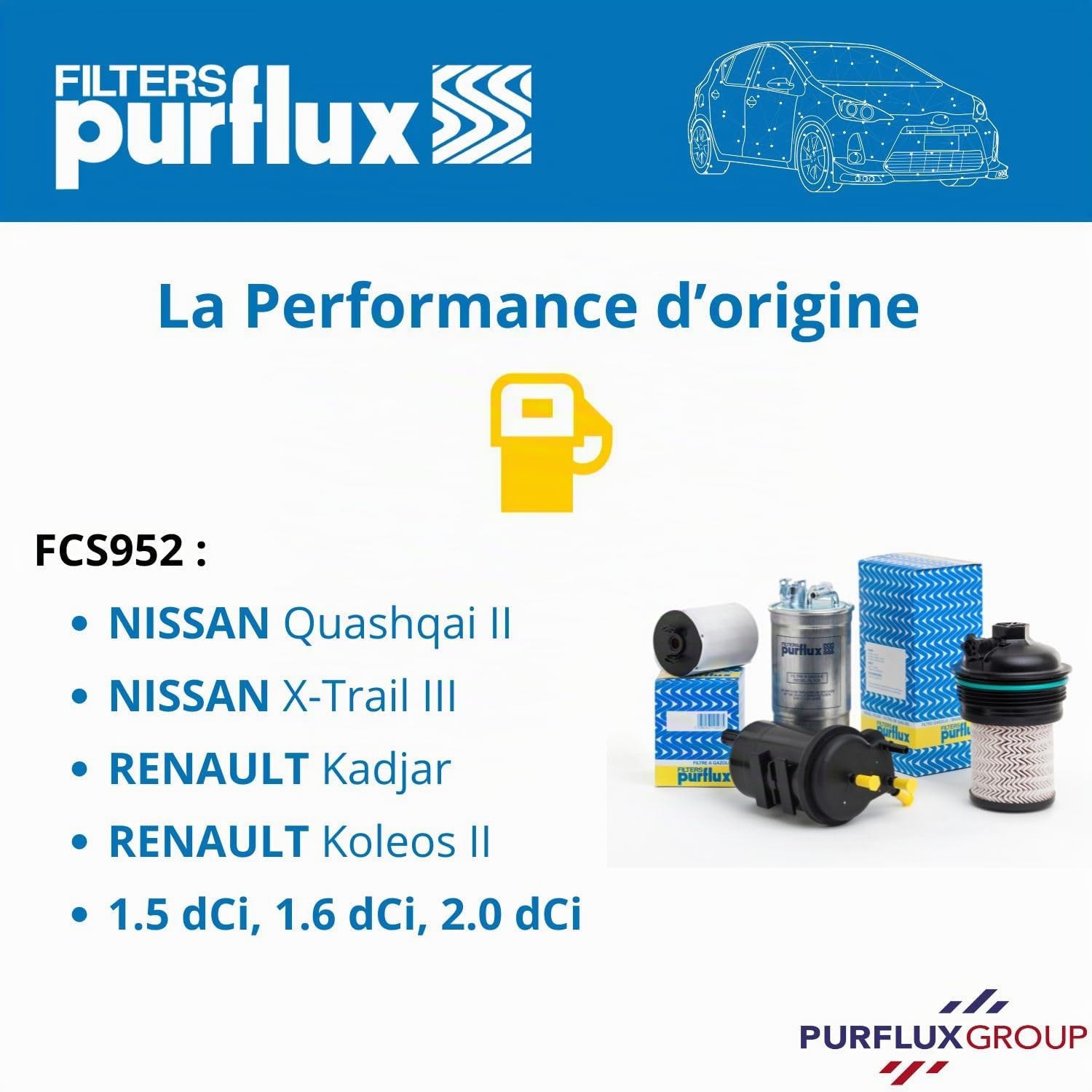 PURFLUX FCS952 Filtro carburante Cartuccia filtro Compatibilità con NISSAN Qashqai II J11, J11, RENAULT Kadjar HA, HL Koleos 2 HC