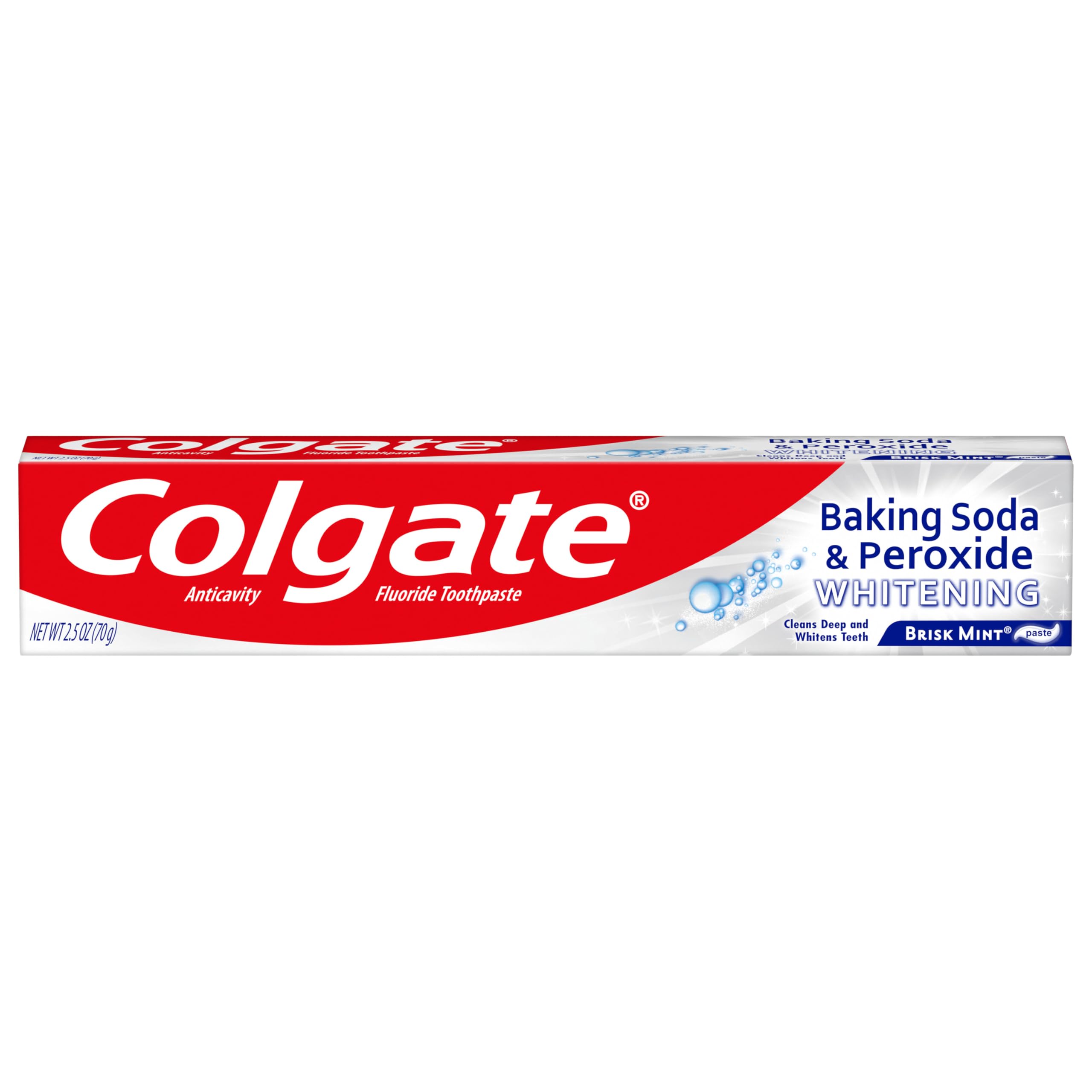 Colgate Baking Soda and Peroxide Toothpaste, Whitening Baking Soda Toothpaste, Brisk Mint Flavor, Whitens Teeth, Fights Cavities and Removes Surface Stains for Whiter Teeth, 2.5 Oz Tube, 6 Pack