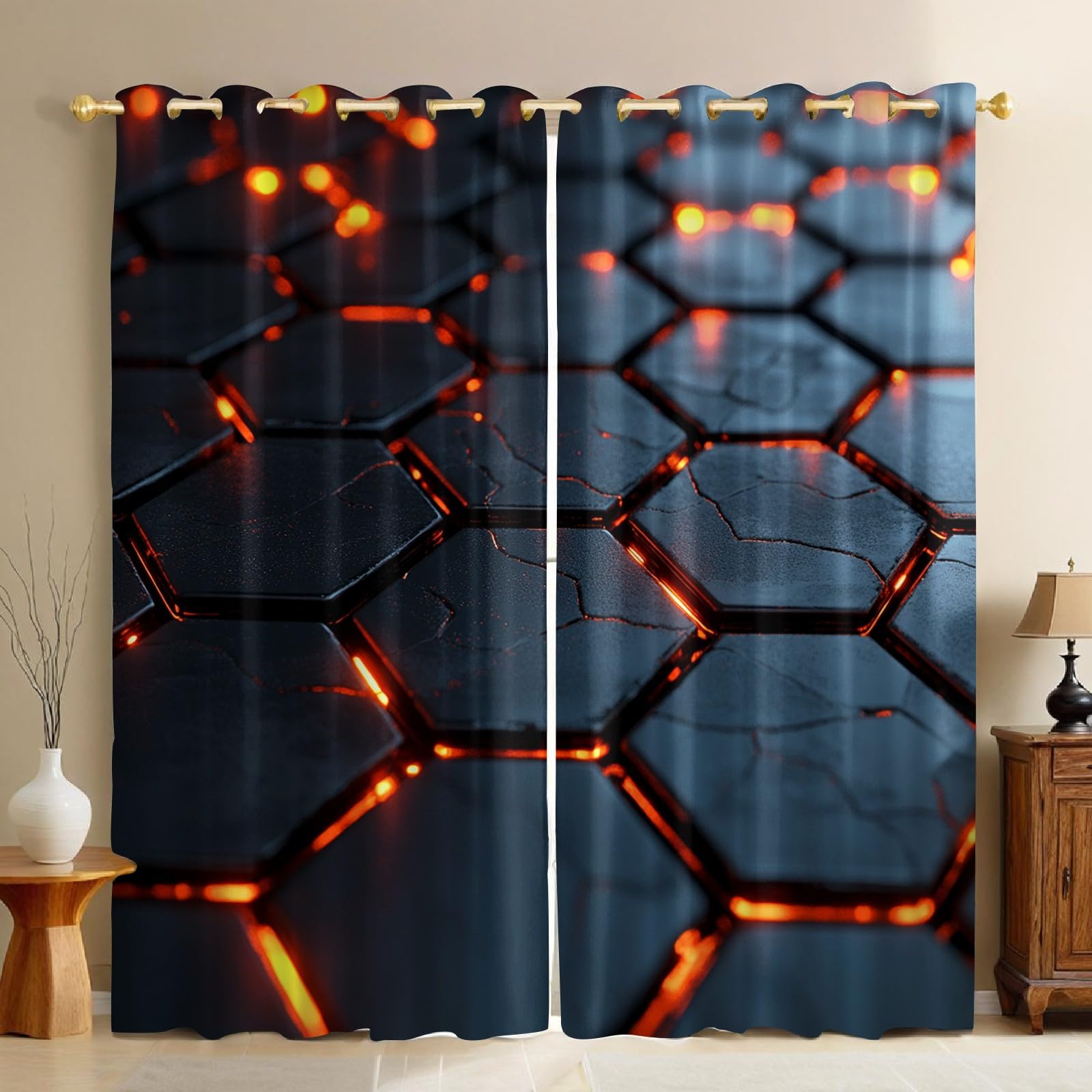 Rideaux occultants phoniques salon chambre opaques imprimés géométriques noir