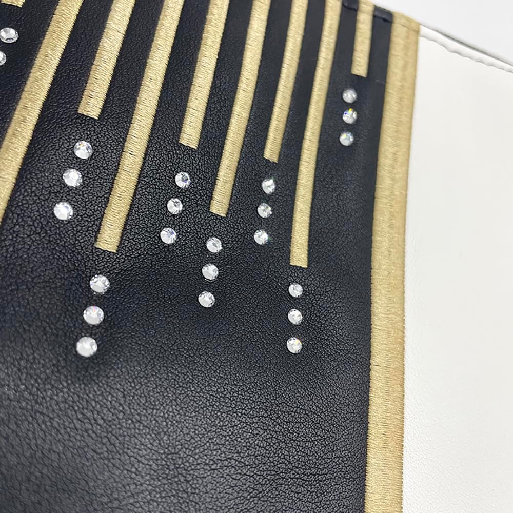 Jewish Tallit Bag with Gold Crown Embroidery, Black and White with Rhinestone Accents, Zippered Tallis Storage Pouch