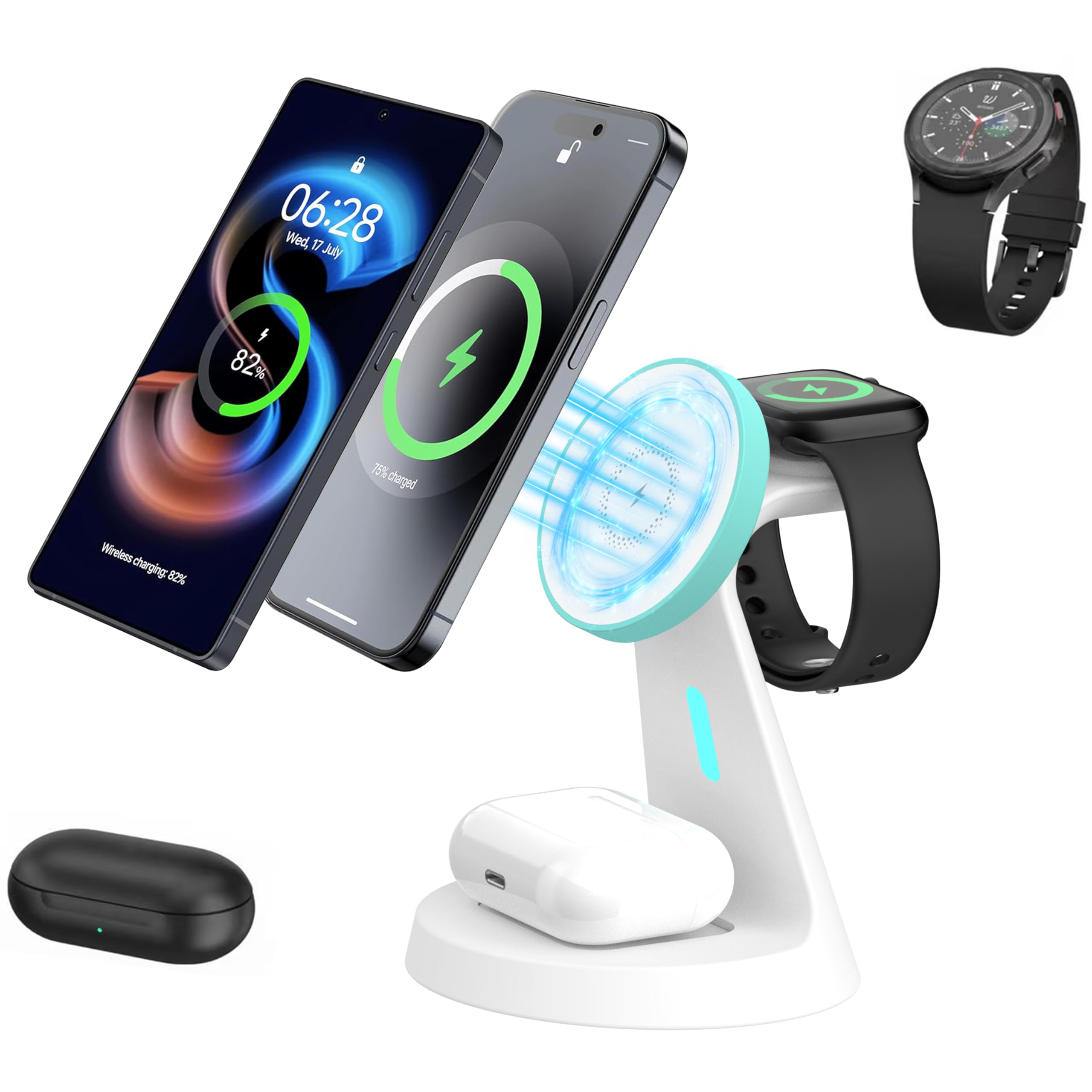 Photo 1 of ???? ??? Magnetic Wireless Charger for Samsung & Apple Devices, 3 in 1 Charging Station Magnetic Charger Stand simultaneously Compatible with Samsung and Apple Series.