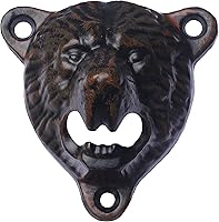 Vista 10 de Abridor de botellas de cerveza de hierro fundido con cabeza de oso negro, dientes grizzly montados en la pared para decoración de garaje de cueva