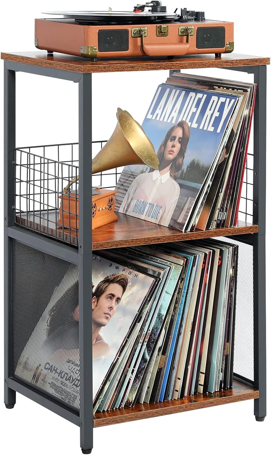 Record Player Stand, Vinyl Record Storage Table with 2Tier Record Player