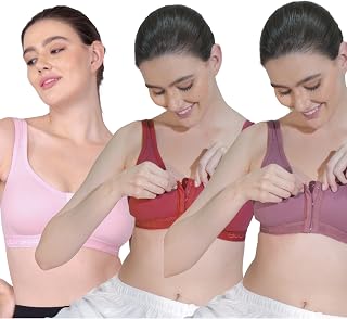 BODYSIZE Cotton Front Open Sports Bra for Women Daily Use | Non-Wired Sweat Absorbent Seamless Bra | Full Coverage Regular Price In India