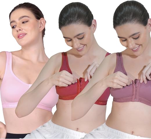 BODYSIZE Cotton Front Open Sports Bra for Women Daily Use | Non-Wired Sweat Absorbent Seamless Bra | Full Coverage Regular...