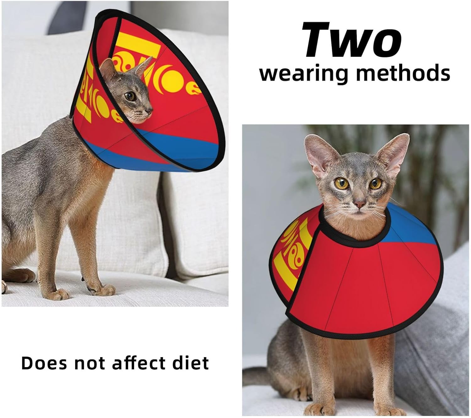 Custom Pet Cones - Unique Design Cat & Dog Cone, Collar for Post-Surgery Recovery, Adjustable Neck Mongolian Flag Large