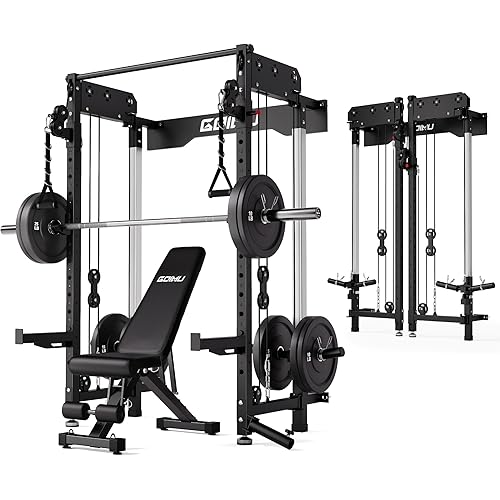 WM3-V4 Folding Squat Rack, Wall Mounted Power Rack with Dual Independent Pulley System, Functional Trainer with 5 Adjustable Function Modes for Space Saving