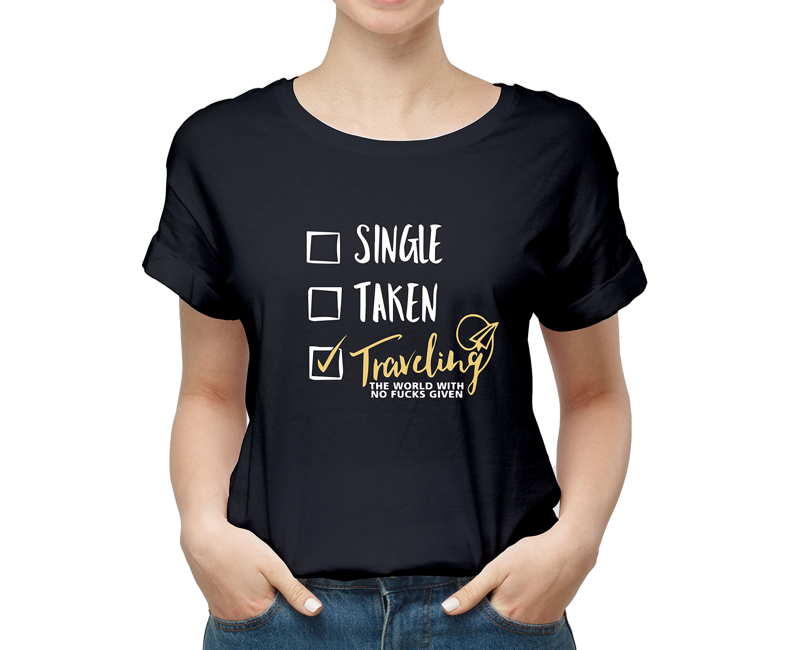 Traveling The World 100 Cotton Round Neck Graphic Printed T