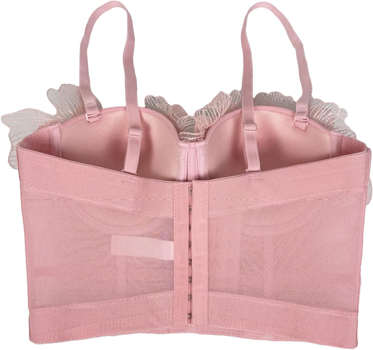 Women's 3D Floral Corset Tops Sexy Mesh Rhinestone Spaghetti Strap Bustier Crop Top