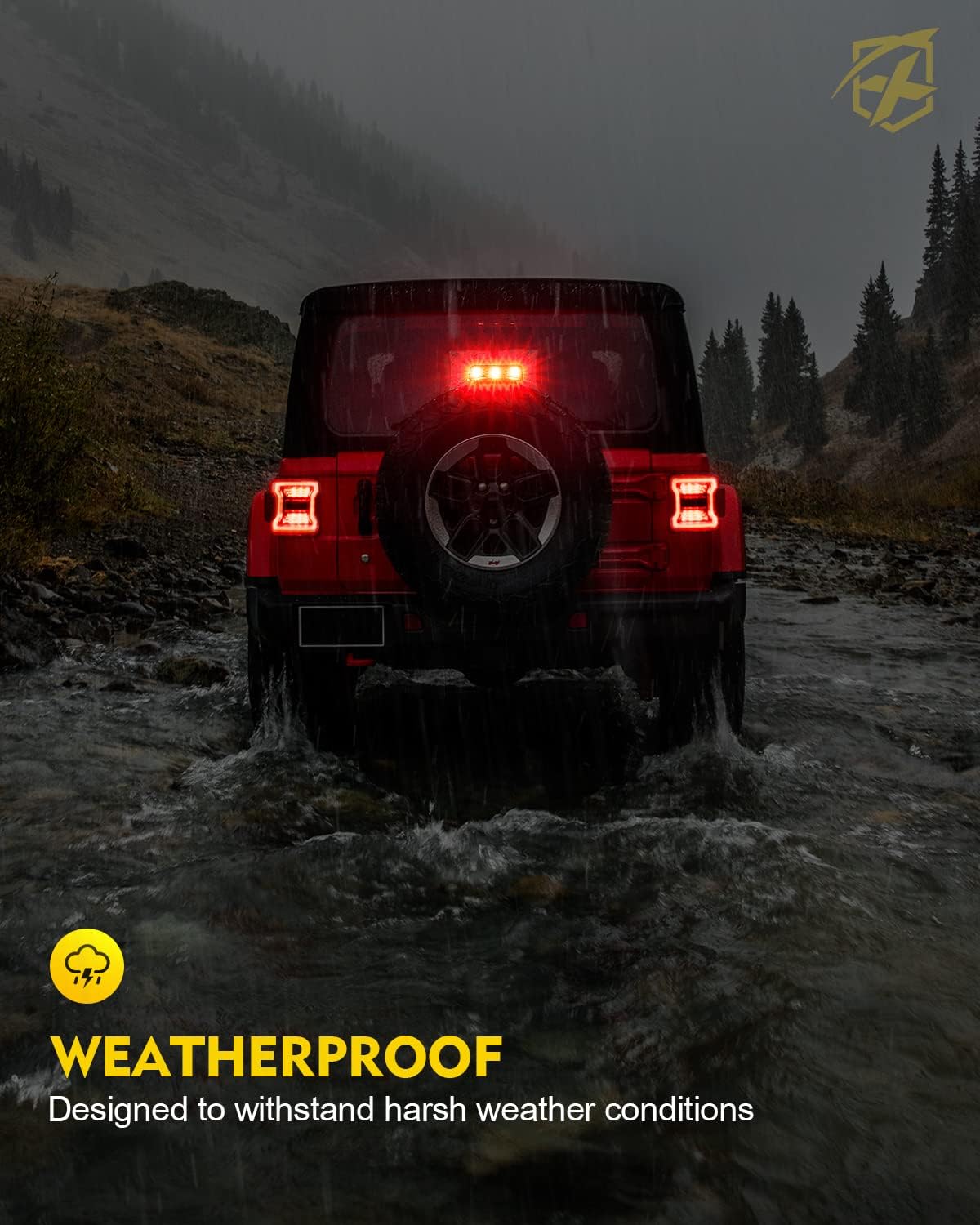Xprite Upgrade LED Third Brake Lights Compatible with Jeep Wrangler JL JLU 2018-2024, DOT Approved High Mount Stop 3rd Tail Light